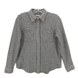 FAHERTY Women's Legend Sweater Shirt Black White Gingham Check Stretch SMALL